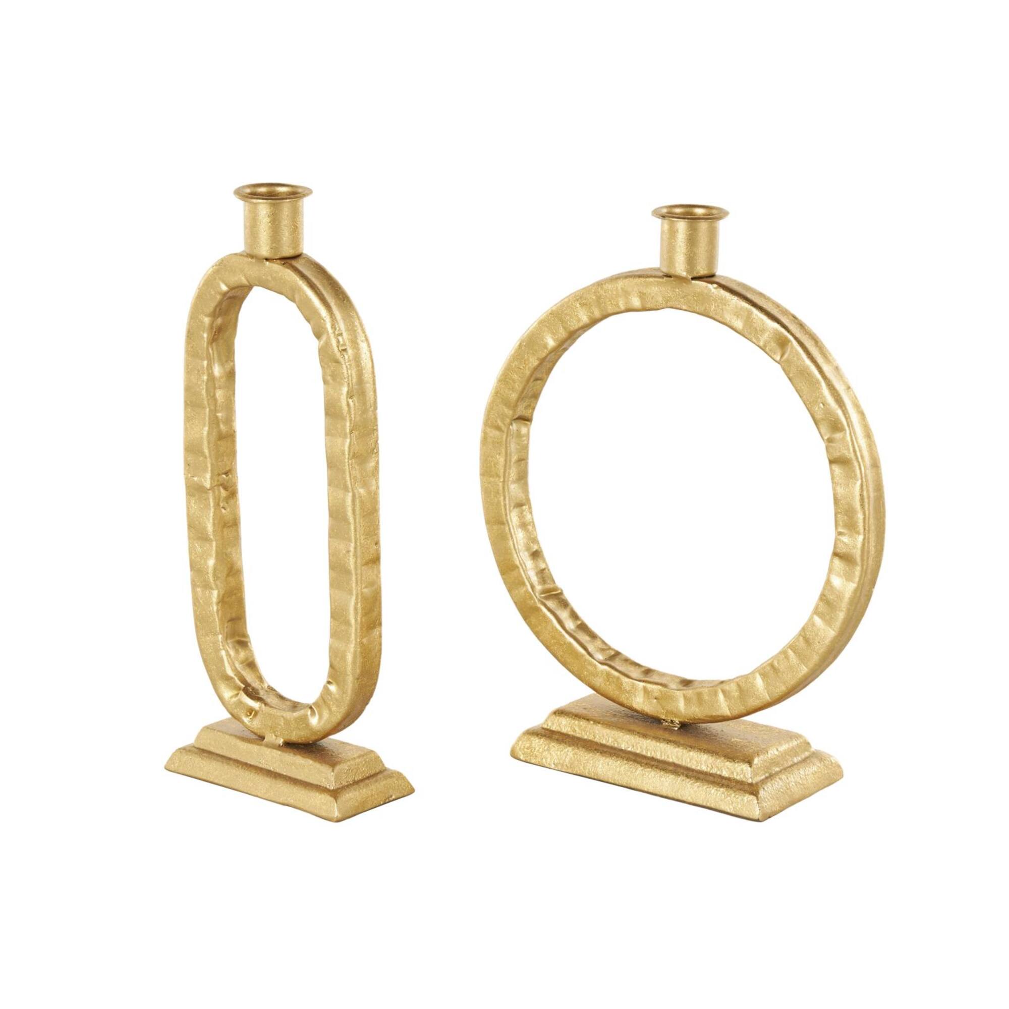 Gold Metal Tapered Candle Holder with Rectangle Base, 2ct.